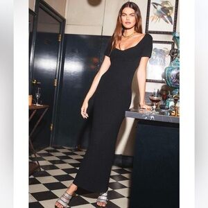 STAUD Black Knit Camden Maxi/Midi Dress